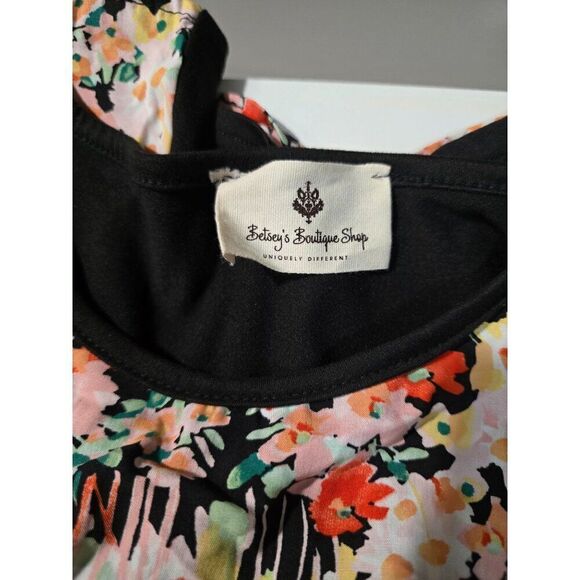 Floral Print Sleeveless Top By Betseys Boutique Shop L Black & Multicolor - Picture 5 of 7